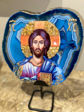 Load image into Gallery viewer, Extra Large natural genuine gemstone slice Jesus Christ religious icon with  citrine gemstones