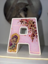 Load image into Gallery viewer, Letter A stone  religious icon with epitafio flowers