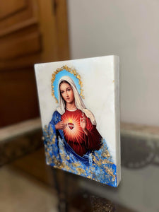 Natural Marble stone Sacred immaculate heart mother Mary  icon -