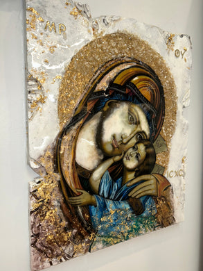 Wall hanging Mother Mary Icon - Panagia - made to order