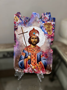 Ready to ship saint Kostantino  - religious wood epoxy resin handmade icon art - Only 1 off - Original