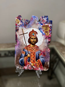 Ready to ship saint Kostantino  - religious wood epoxy resin handmade icon art - Only 1 off - Original