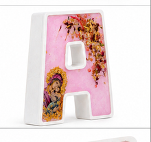 Load image into Gallery viewer, Letter A stone  religious icon with epitafio flowers