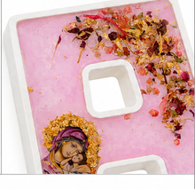Load image into Gallery viewer, Letter A stone  religious icon with epitafio flowers