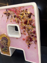 Load image into Gallery viewer, Letter A stone  religious icon with epitafio flowers