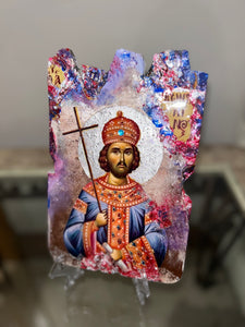 Ready to ship saint Kostantino  - religious wood epoxy resin handmade icon art - Only 1 off - Original