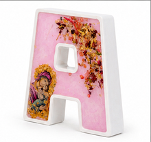 Load image into Gallery viewer, Letter A stone  religious icon with epitafio flowers