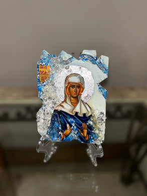 Ready to ship religious icon saint Pelagia greek orthodox-natural gemstones