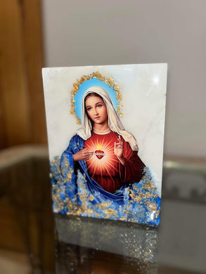 Natural Marble stone Sacred immaculate heart mother Mary  icon -
