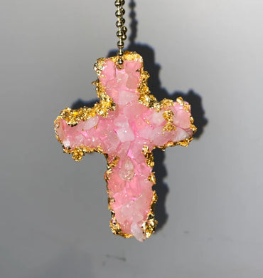 Gemstone  rose quartz mini cross