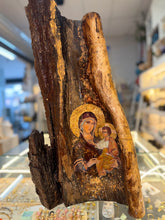 Load image into Gallery viewer, Natural tree log icon Mother Mary and Jesus