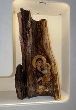 Load image into Gallery viewer, Natural tree log icon Mother Mary and Jesus