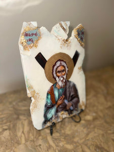 Ready to Ship Saint Andreas religious icon - 1 off piece - wooden