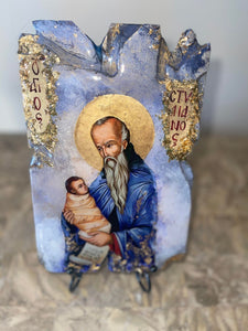 Saint stylianos  - religious wood epoxy resin handmade icon art - Only 1 off - Original