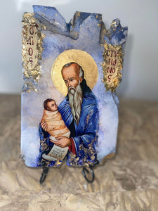 Saint stylianos  - religious wood epoxy resin handmade icon art - Only 1 off - Original