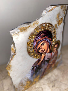 Mother Mary with baby Jesus (Panagia) Marble  - or any saint of choice - custom order  religious icon