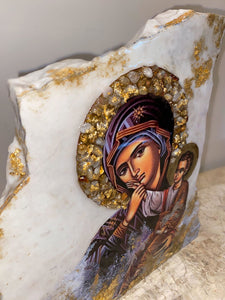 Mother Mary with baby Jesus (Panagia) Marble  - or any saint of choice - custom order  religious icon