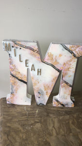 MADE TO ORDER LETTER ART - CUSTOM - WOODEN LETTERS FREE STANDING WITH GOLD 3D NAME AND ICON OF CHOICE