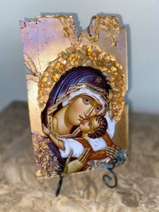 Natural gemstone CUSTOM REQUEST ORDER - PICK ANY SAINT icon wooden  SIZE SMALL RECTANGULAR
