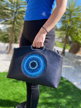 Load image into Gallery viewer, Mati evil eye embossed hand painted leather handbag