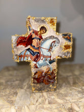Load image into Gallery viewer, Free standing &amp; wall mounting cross with saint image - in stock