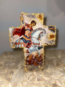 Free standing & wall mounting cross with saint image - in stock