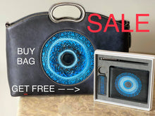 Load image into Gallery viewer, Mati evil eye embossed hand painted leather handbag