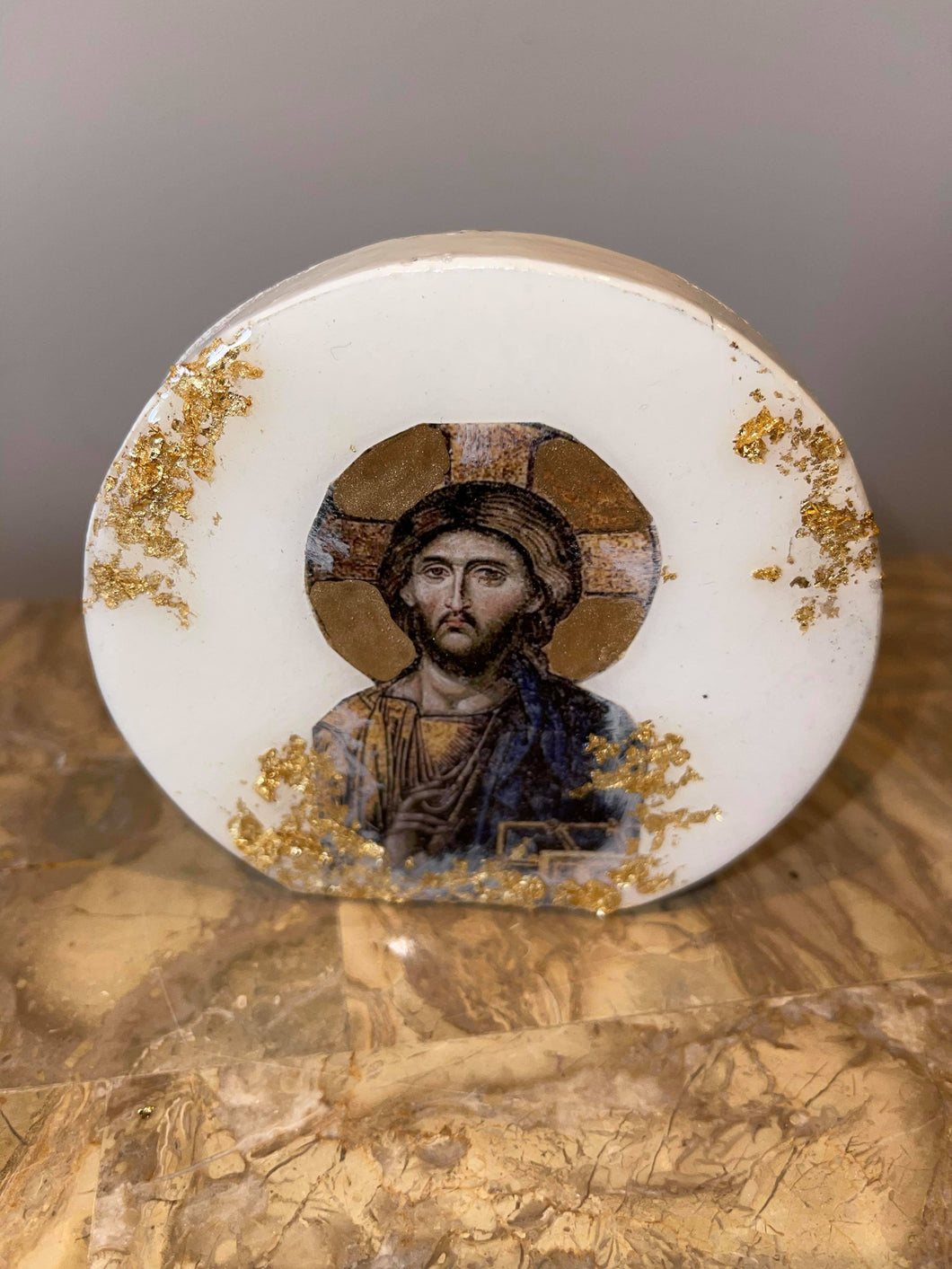 mini religious icon epoxy resin handmade icon art wooden Jesus Christ