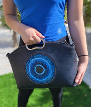 Load image into Gallery viewer, Mati evil eye embossed hand painted leather handbag