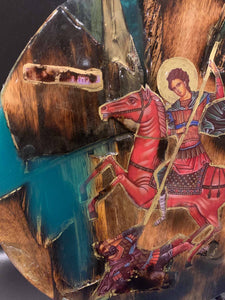 Saint Demetrios religious wood epoxy resin handmade icon art- Agios Dimitrios- Only 1 off - Original