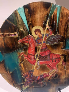 Saint Demetrios religious wood epoxy resin handmade icon art- Agios Dimitrios- Only 1 off - Original