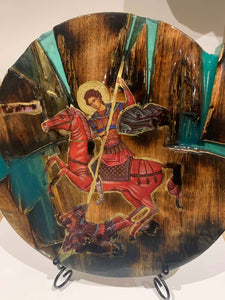 Saint Demetrios religious wood epoxy resin handmade icon art- Agios Dimitrios- Only 1 off - Original