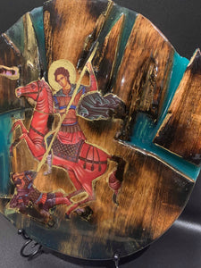 Saint Demetrios religious wood epoxy resin handmade icon art- Agios Dimitrios- Only 1 off - Original