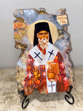 Saint Nektarios religious wood epoxy resin handmade icon art - Only 1 off - Original