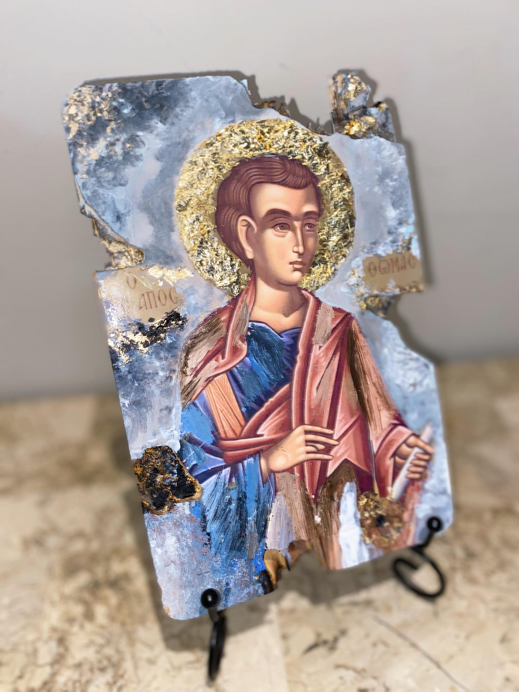 Saint Thomas religious wood epoxy resin handmade icon art - Only 1 off - Original