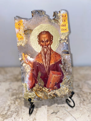 Saint Haralambos religious wood epoxy resin handmade icon art - Only 1 off - Original