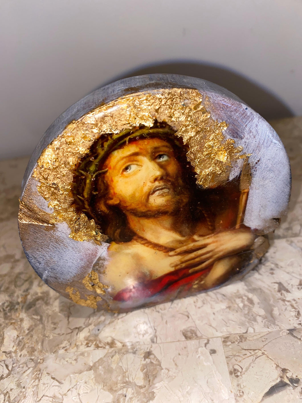 Jesus mini religious icon epoxy resin handmade icon art wooden