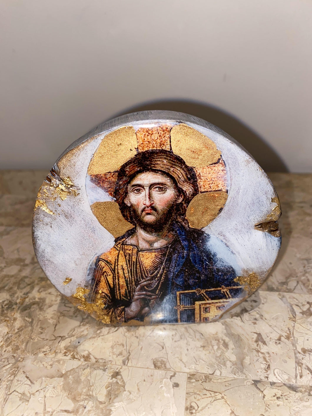 Jesus  mini religious icon epoxy resin handmade icon art wooden