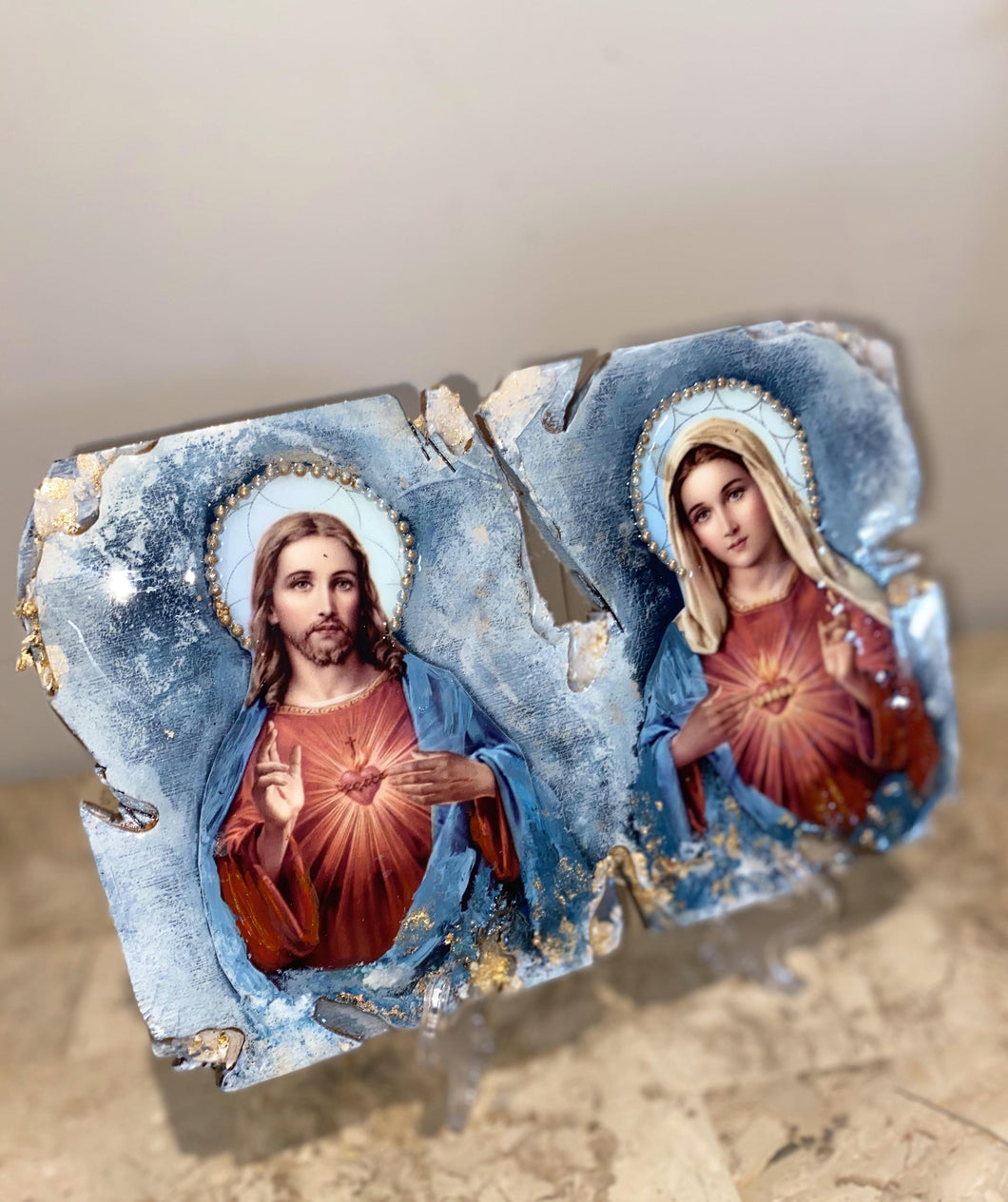 Virgin Mary & Jesus Christ sacred heart religious icon