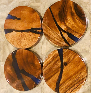 Coasters 4 pk, handmade original work - epoxy acacia wood