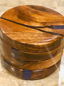 Coasters 4 pk, handmade original work - epoxy acacia wood