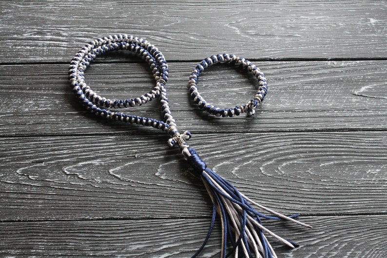 Christian set:  Prayer rope 100 knots + bracelet 33 knots,