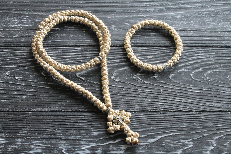 Christian set:  Prayer rope 100 knots + bracelet 33 knots,