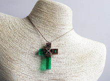 Load image into Gallery viewer, Green resin wood cross necklace