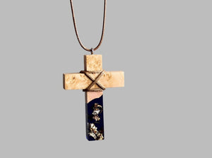 Purple resin gold cross necklace