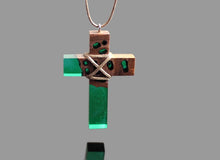 Load image into Gallery viewer, Green resin wood cross necklace