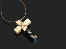 Load image into Gallery viewer, Purple resin gold cross necklace