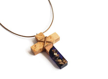 Load image into Gallery viewer, Purple resin gold cross necklace