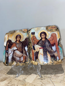 Archangel Michael & Gabriel- religious wood epoxy resin handmade icon art
