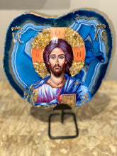 Load image into Gallery viewer, Extra Large natural genuine gemstone slice Jesus Christ religious icon with  citrine gemstones